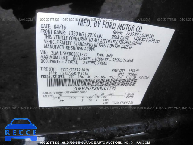 2016 LINCOLN MKT 2LMHJ5FK8GBL01792 зображення 8