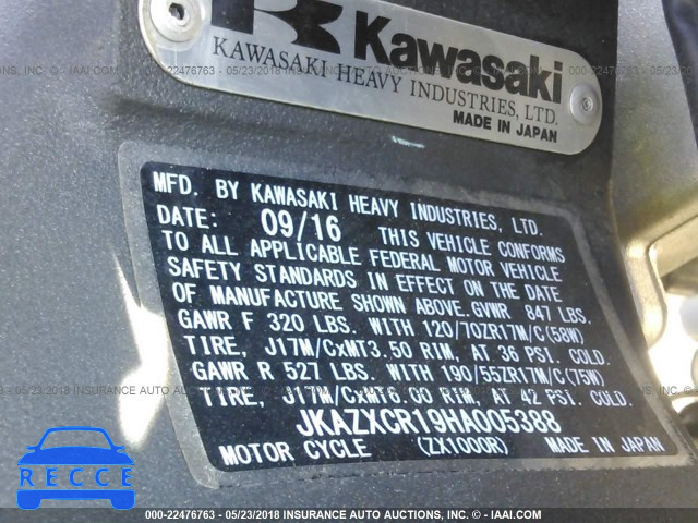 2017 KAWASAKI ZX1000 R JKAZXCR19HA005388 image 9