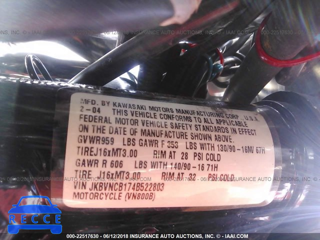 2004 KAWASAKI VN800 B JKBVNCB174B522803 зображення 9