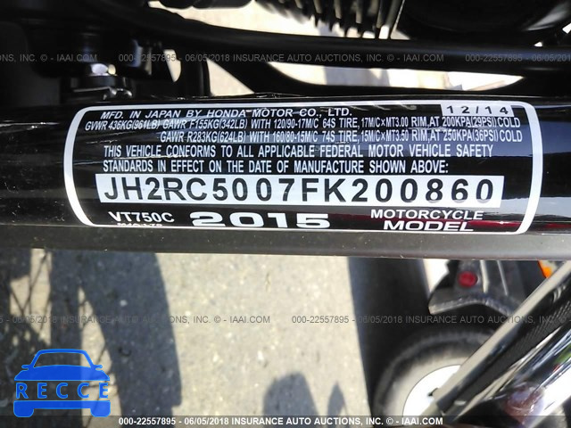 2015 HONDA VT750 C JH2RC5007FK200860 image 9