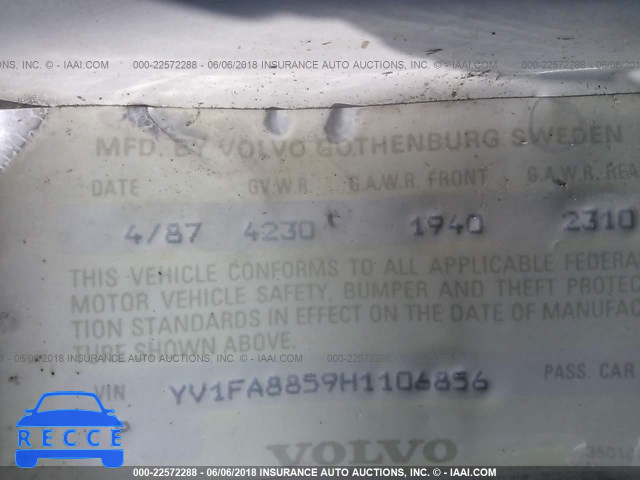 1987 VOLVO 740 GLE YV1FA8859H1106856 image 8