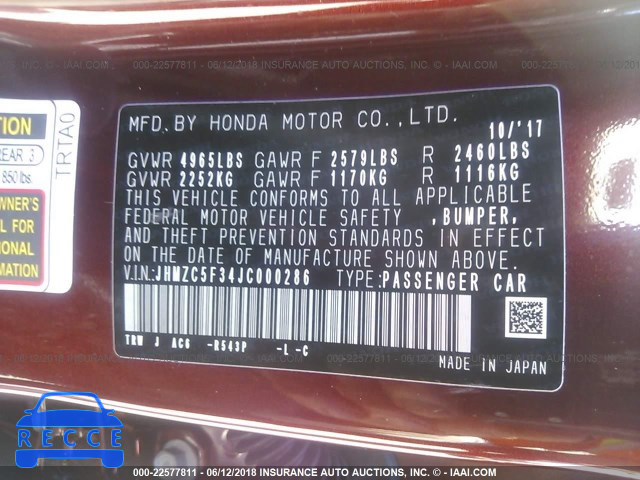 2018 HONDA CLARITY TOURING JHMZC5F34JC000286 image 8