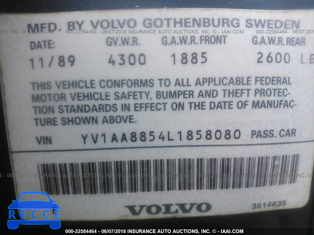 1990 VOLVO 240 DL YV1AA8854L1858080 зображення 8