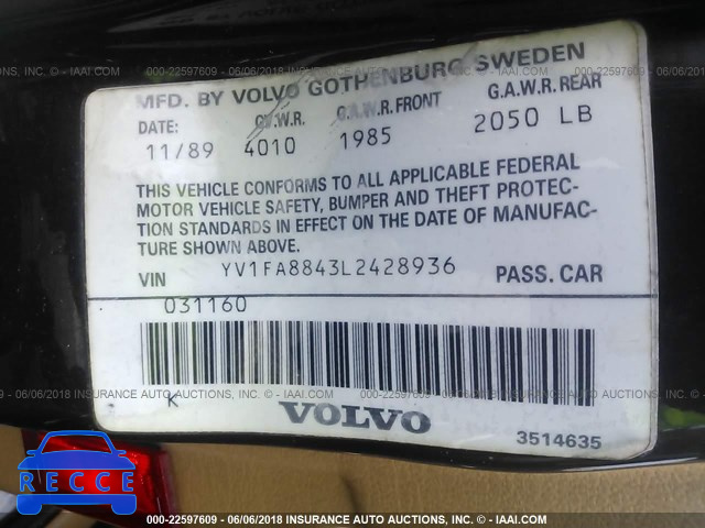 1990 VOLVO 740 GL YV1FA8843L2428936 image 8