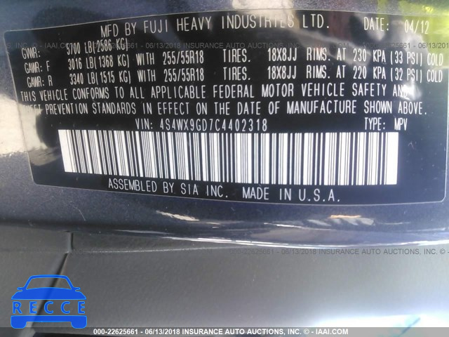 2012 SUBARU TRIBECA LIMITED/TOURING 4S4WX9GD7C4402318 image 8