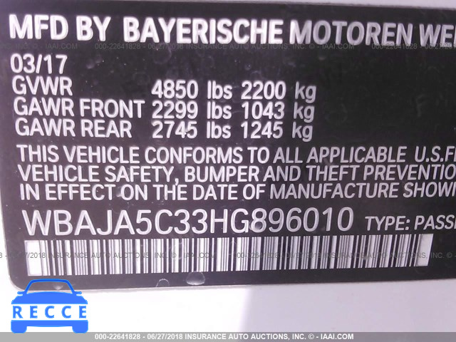 2017 BMW 530 I WBAJA5C33HG896010 image 8