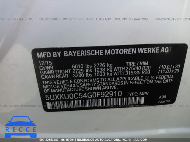2016 BMW X6 SDRIVE35I 5UXKU0C54G0F92910 image 8