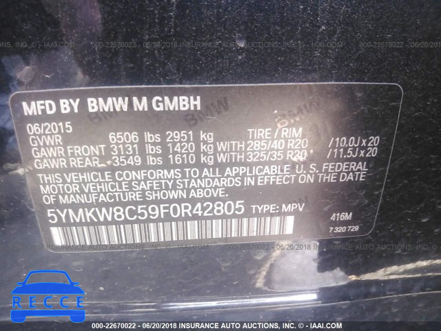 2015 BMW X6 M 5YMKW8C59F0R42805 зображення 8