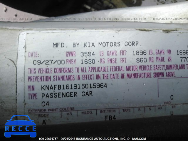 2001 KIA SPECTRA GS/GSX KNAFB161915015964 image 8