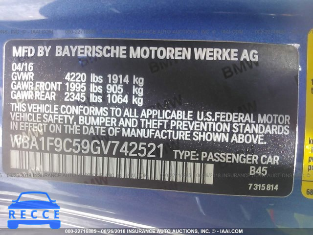 2016 BMW 228 I/SULEV WBA1F9C59GV742521 зображення 8