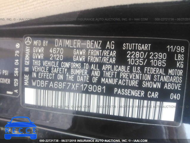 1999 MERCEDES-BENZ SL 500 WDBFA68F7XF179081 Bild 8