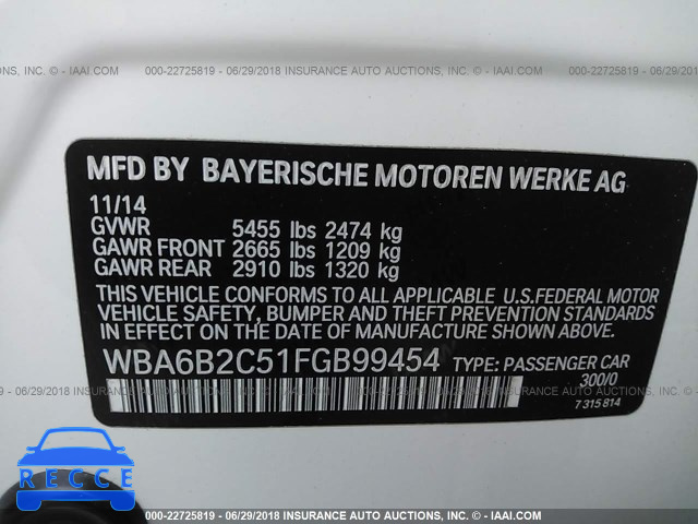 2015 BMW 650 I/GRAN COUPE WBA6B2C51FGB99454 image 8