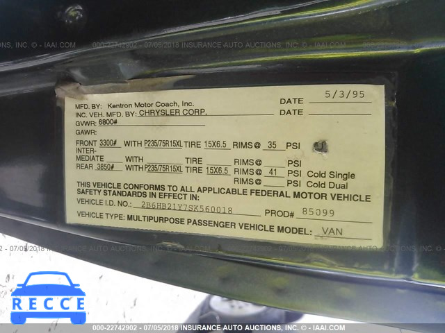 1995 DODGE RAM VAN B2500 2B6HB21Y7SK560018 image 8