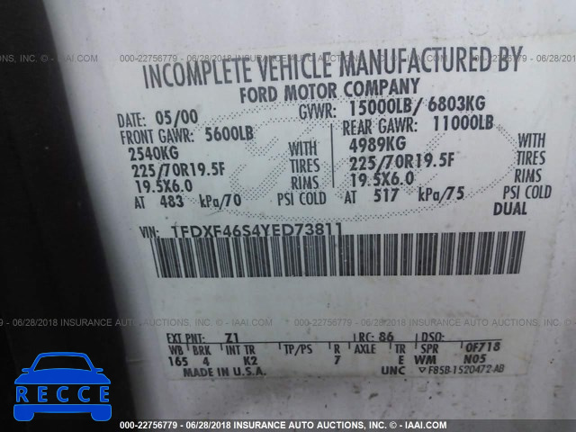 2000 FORD F450 SUPER DUTY 1FDXF46S4YED73811 image 9