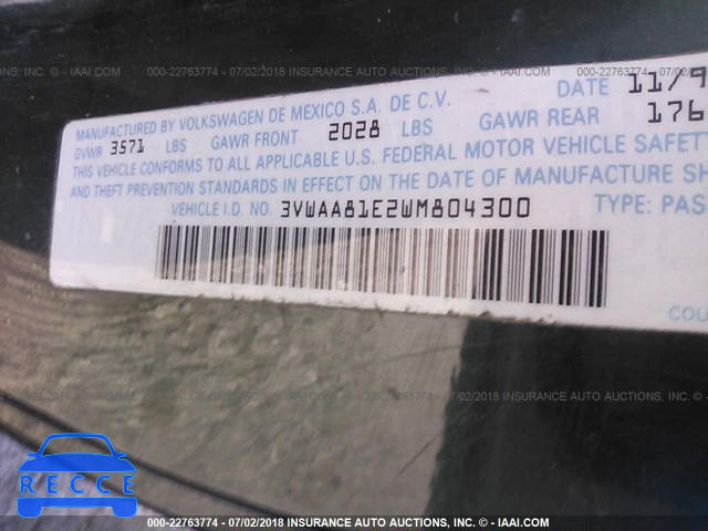 1998 VOLKSWAGEN CABRIO 3VWAA81E2WM804300 image 8