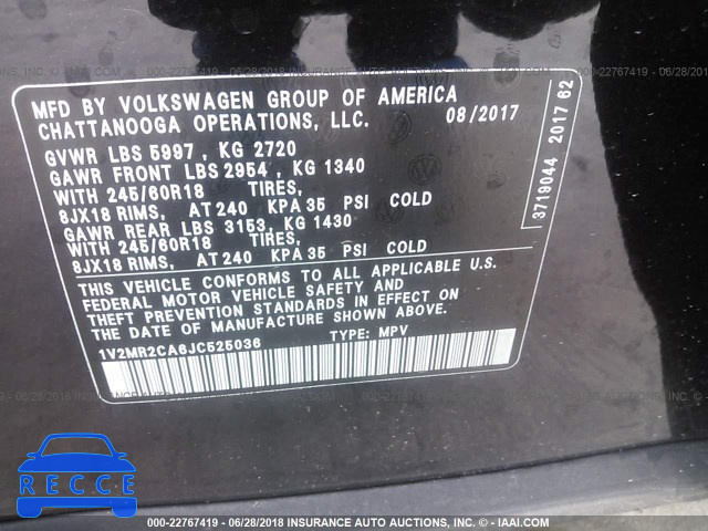 2018 VOLKSWAGEN ATLAS SEL 1V2MR2CA6JC525036 image 8