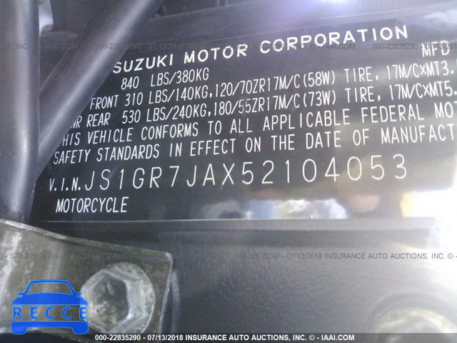 2005 SUZUKI GSX-R750 K JS1GR7JAX52104053 image 9