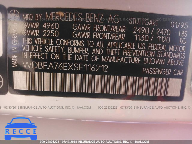 1995 MERCEDES-BENZ SL 600 WDBFA76EXSF116212 image 8