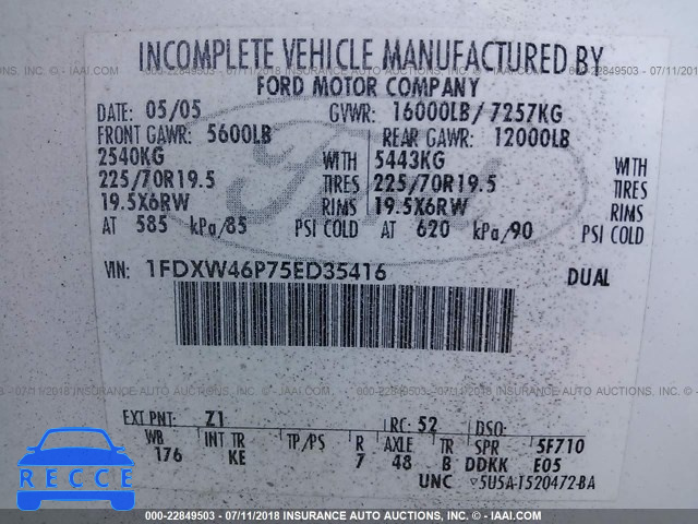 2005 FORD F450 SUPER DUTY 1FDXW46P75ED35416 image 9