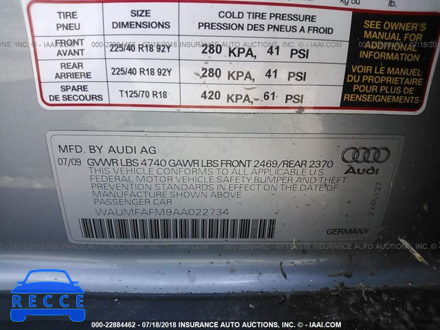 2010 AUDI A3 PREMIUM PLUS WAUMFAFM9AA022734 зображення 8