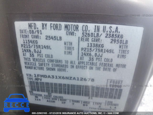 1992 FORD AEROSTAR 1FMDA31X6NZA12678 image 8