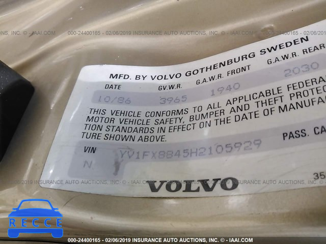 1987 VOLVO 740 GLE YV1FX8845H2105929 image 8