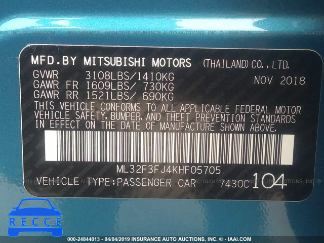 2019 MITSUBISHI MIRAGE G4 ES ML32F3FJ4KHF05705 Bild 7