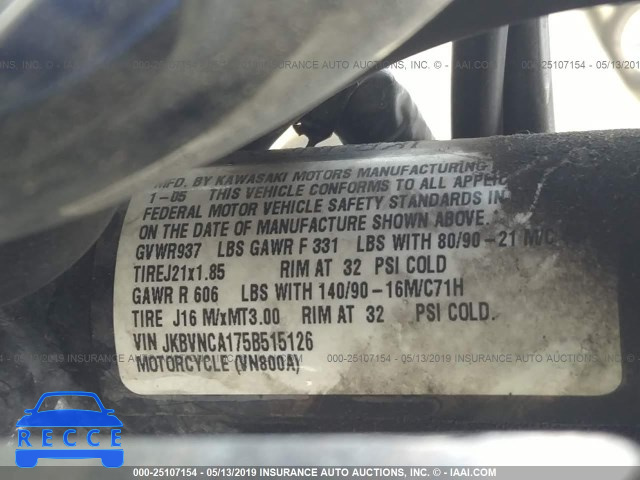 2005 KAWASAKI VN800 JKBVNCA175B515126 зображення 8