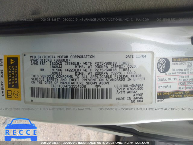 2005 LEXUS LX 470 JTJHT00W753554508 image 8