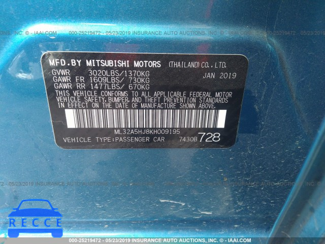 2019 MITSUBISHI MIRAGE ML32A5HJ8KH009195 image 8
