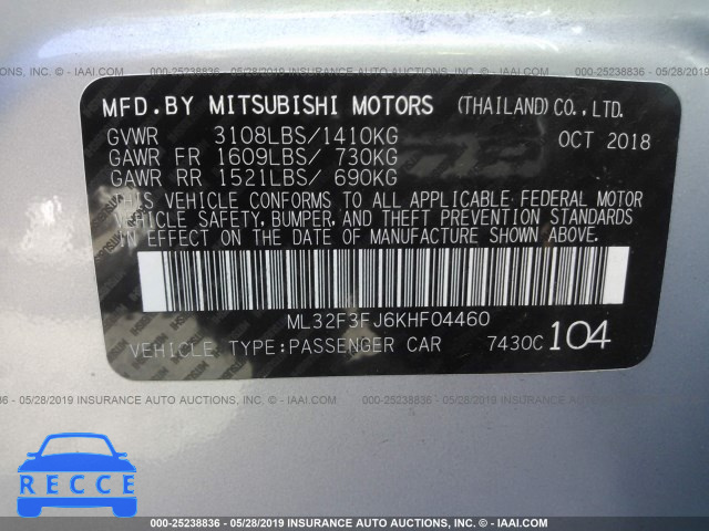 2019 MITSUBISHI MIRAGE G4 ES ML32F3FJ6KHF04460 image 7