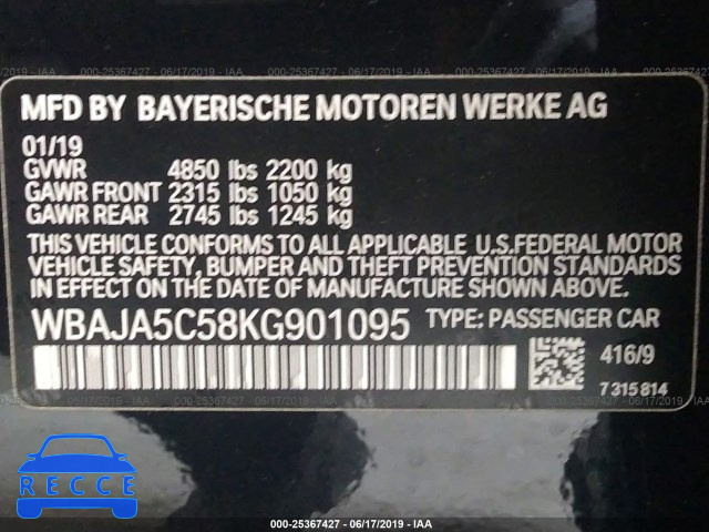 2019 BMW 530 I WBAJA5C58KG901095 зображення 8