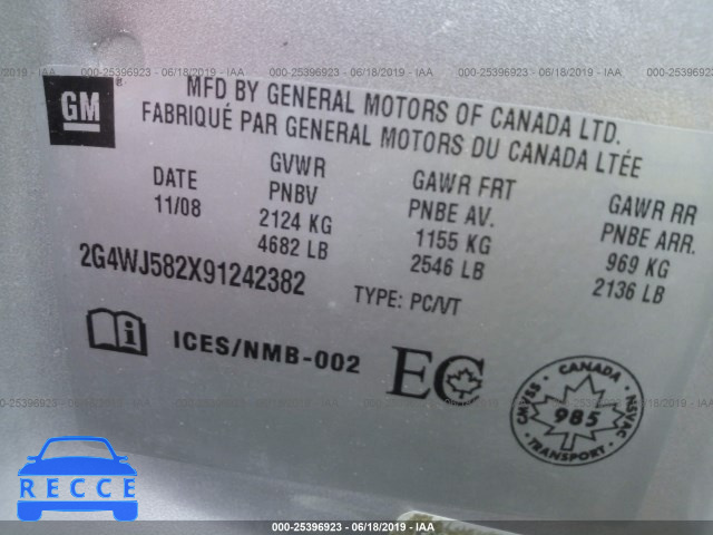 2009 BUICK ALLURE CXL 2G4WJ582X91242382 image 8