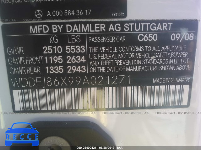 2009 MERCEDES-BENZ CL 550 4MATIC WDDEJ86X99A021271 зображення 8