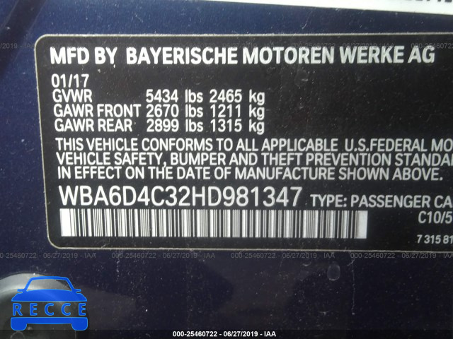 2017 BMW 650 I/GRAN COUPE WBA6D4C32HD981347 Bild 8