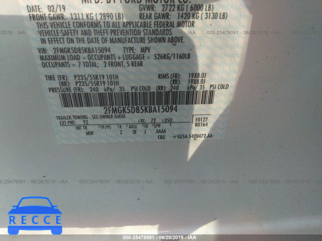 2019 FORD FLEX LIMITED 2FMGK5D85KBA15094 image 6