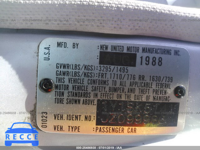1988 CHEVROLET NOVA 1Y1SK5141JZ099986 image 8