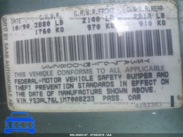 1991 SAAB 900 SE YS3AL76L1M7008233 image 7