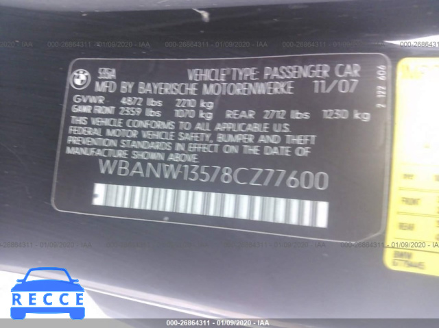 2008 BMW 5 SERIES 535I WBANW13578CZ77600 Bild 8