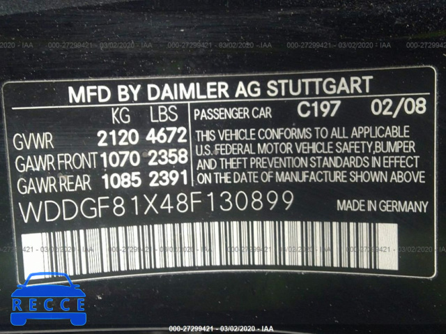 2008 MERCEDES-BENZ C-CLASS 3.0L WDDGF81X48F130899 image 8
