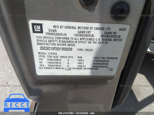 2003 CHEVROLET SILVERADO 1500 C1500 2GCEC19T931355029 Bild 8