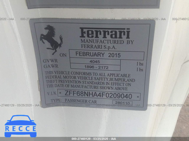 2015 FERRARI 458 SPIDER ZFF68NHA4F0209040 Bild 8