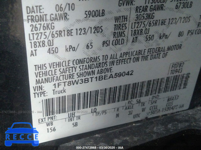 2011 FORD SUPER DUTY F-350 SRW XL/XLT/LARIAT/KING RANCH 1FT8W3BT1BEA59042 image 8