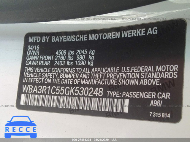 2016 BMW 4 SERIES I WBA3R1C55GK530248 зображення 8