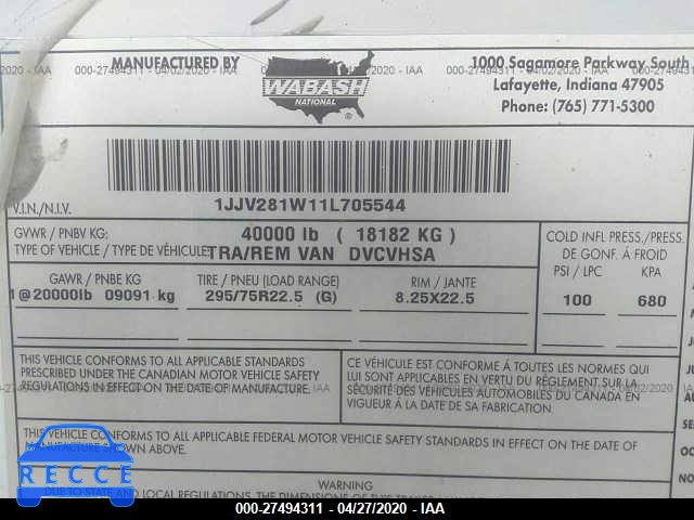 2001 WABASH NATIONAL CORP VAN 1JJV281W11L705544 image 8