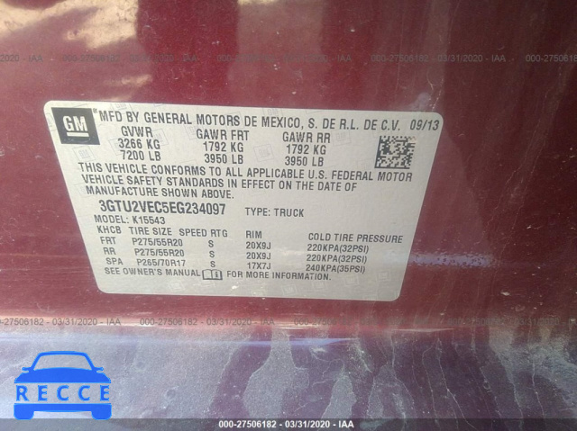 2014 GMC SIERRA 1500 K1500 SLT 3GTU2VEC5EG234097 image 8