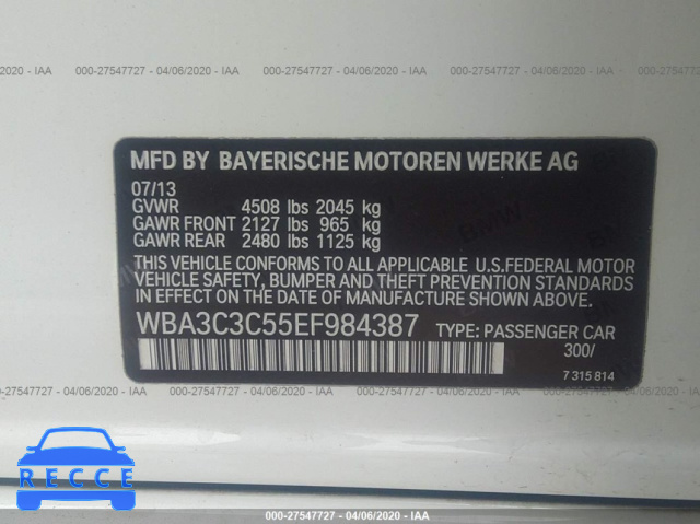 2014 BMW 3 SERIES I/XDRIVE WBA3C3C55EF984387 Bild 8