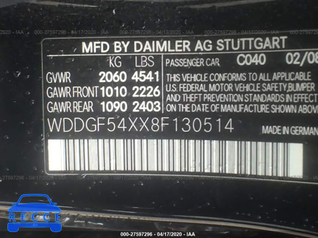 2008 MERCEDES-BENZ C-CLASS 3.0L WDDGF54XX8F130514 image 8
