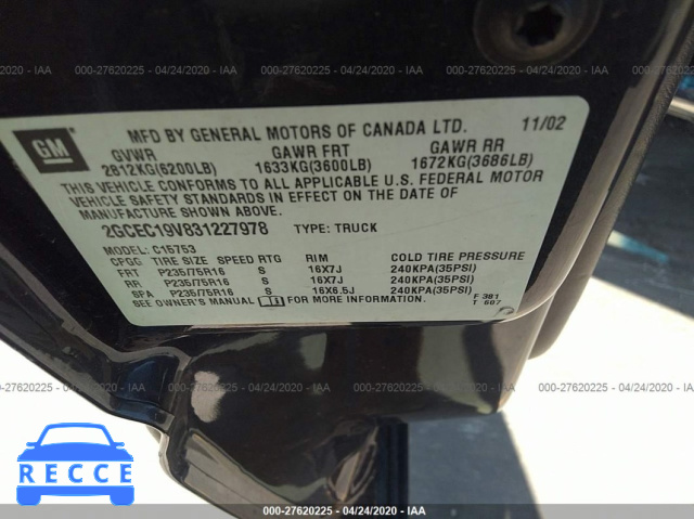 2003 CHEVROLET SILVERADO 1500 LS 2GCEC19V831227978 Bild 8