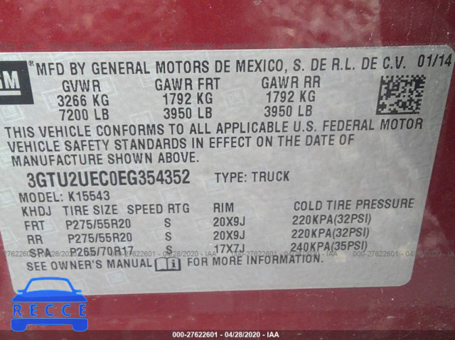 2014 GMC SIERRA 1500 K1500 SLE 3GTU2UEC0EG354352 image 8